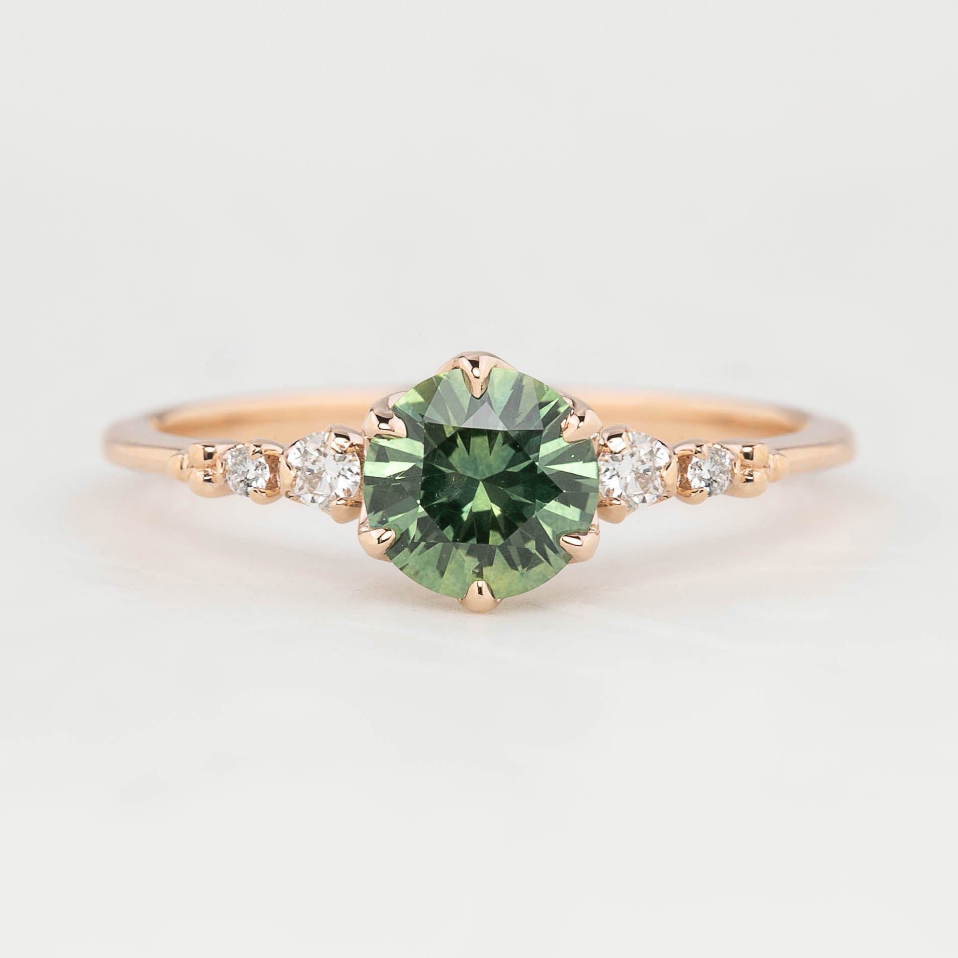 Estel Fleur Six Prongs Ring - 0.88ct Light Green Montana Sapphire Ring, 14k Rose Gold (One of a kind)