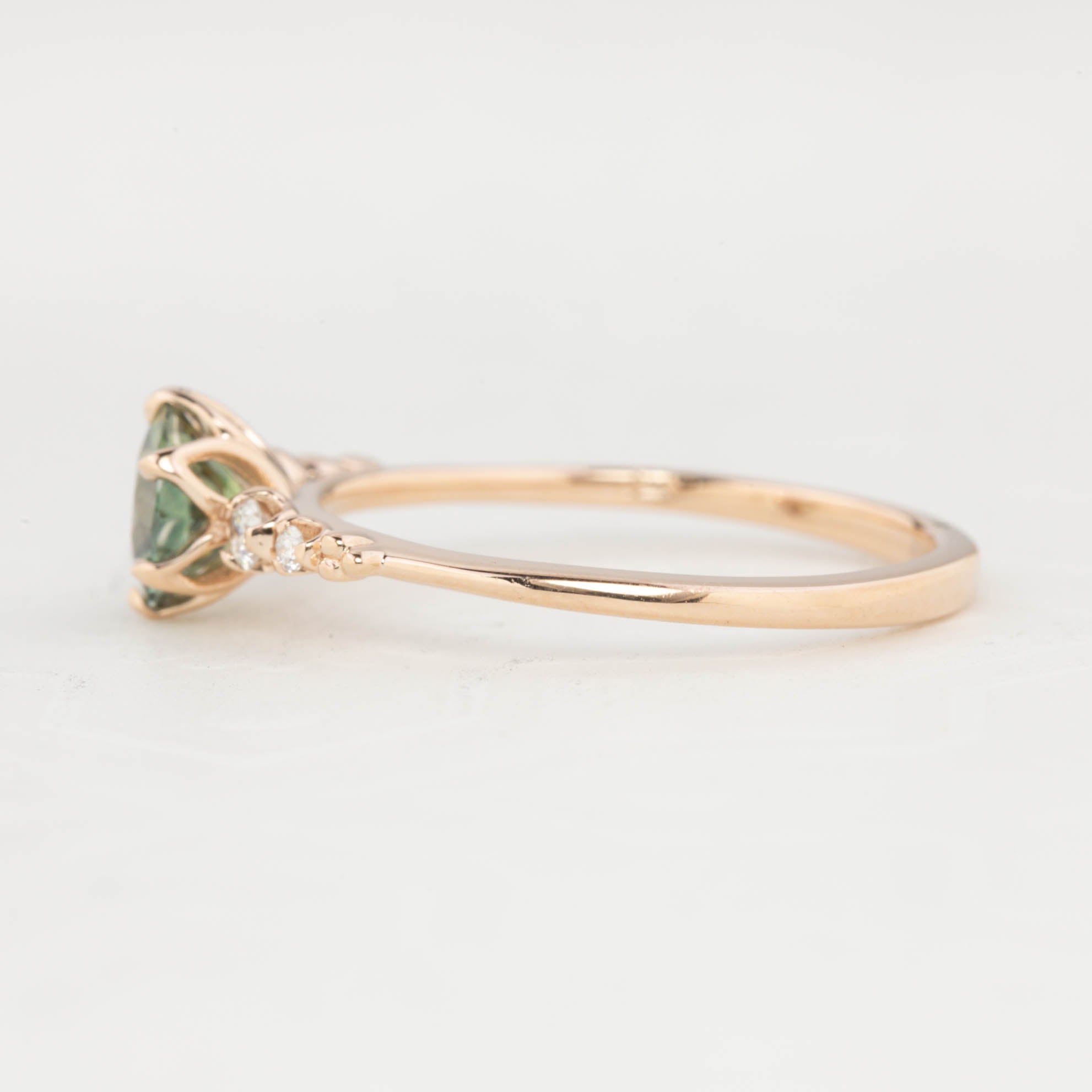 Estel Fleur Six Prongs Ring - 0.88ct Light Green Montana Sapphire Ring, 14k Rose Gold (One of a kind)