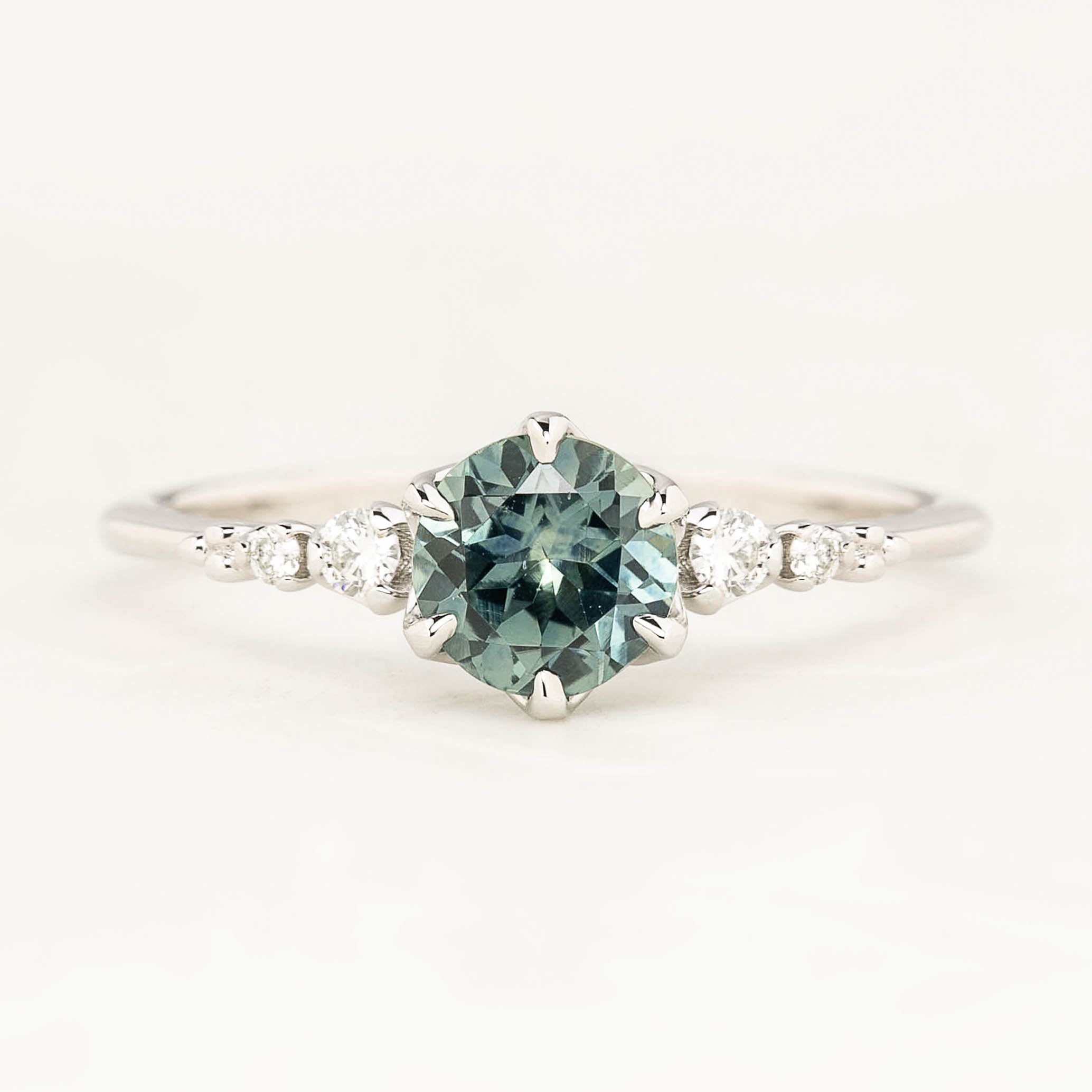 Estel Fleur Six Prongs Ring - 0.98ct Light Blue Montana Sapphire, 14k White Gold (One of a kind)