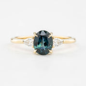 Olivia Ring 1.35ct Unheated Teal Blue Oval Queensland Sapphire (One of a kind), 14k yellow gold