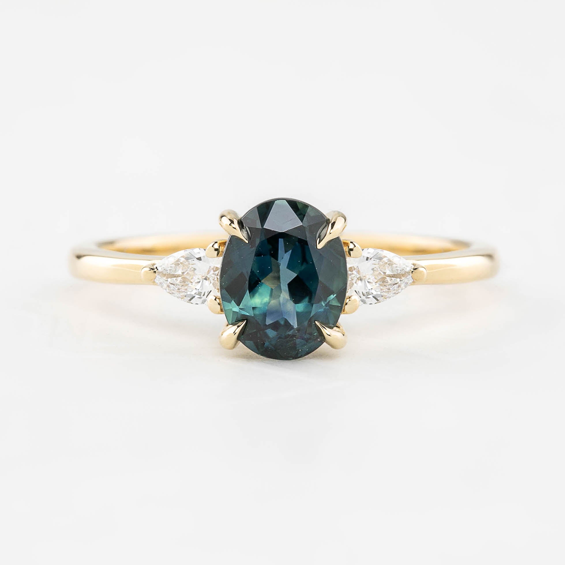 Olivia Ring 1.35ct Unheated Teal Blue Oval Queensland Sapphire (One of a kind), 14k yellow gold