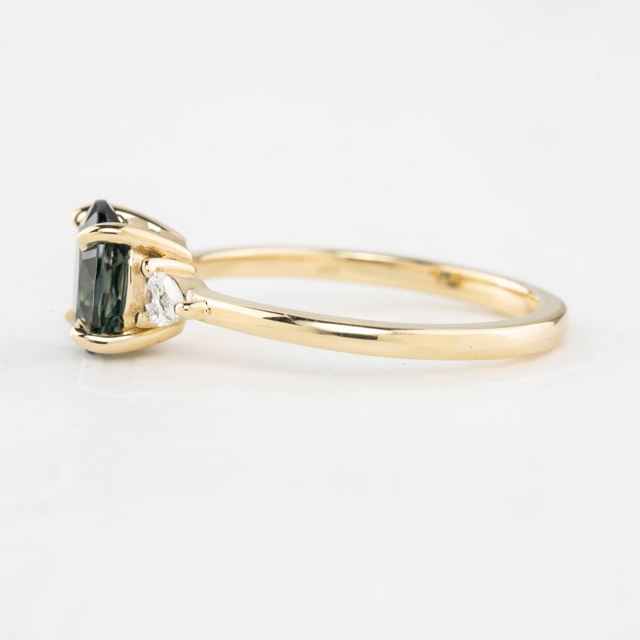 Olivia Ring 1.35ct Unheated Teal Blue Oval Queensland Sapphire (One of a kind), 14k yellow gold