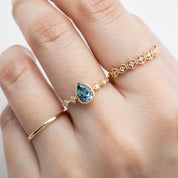 【一点物】セレステリング ・0.89ct・加熱モンタナ産ブルーグリーンサファイア・K14YG