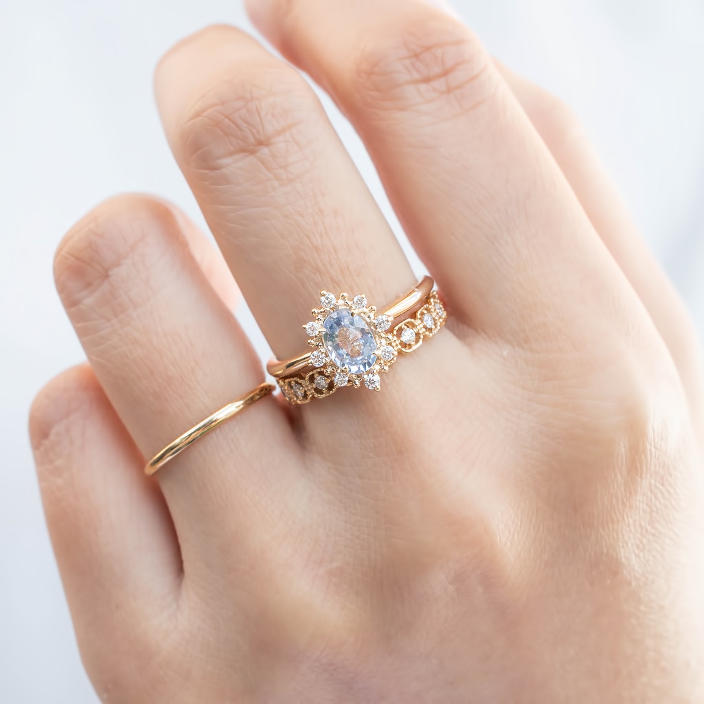 【一点物】ヴィクトリアリング ・0.91ct・加熱セイロン産ライトブルーサファイア・K14YG