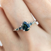 Estel Fleur Ring, 1.05ct Green Montana Sapphire, 14K White Gold (One of a kind)