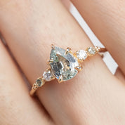 Estel Fleur Ring, 1.47ct Light Green Madagascar Sapphire, 14K Yellow Gold (One of a kind)