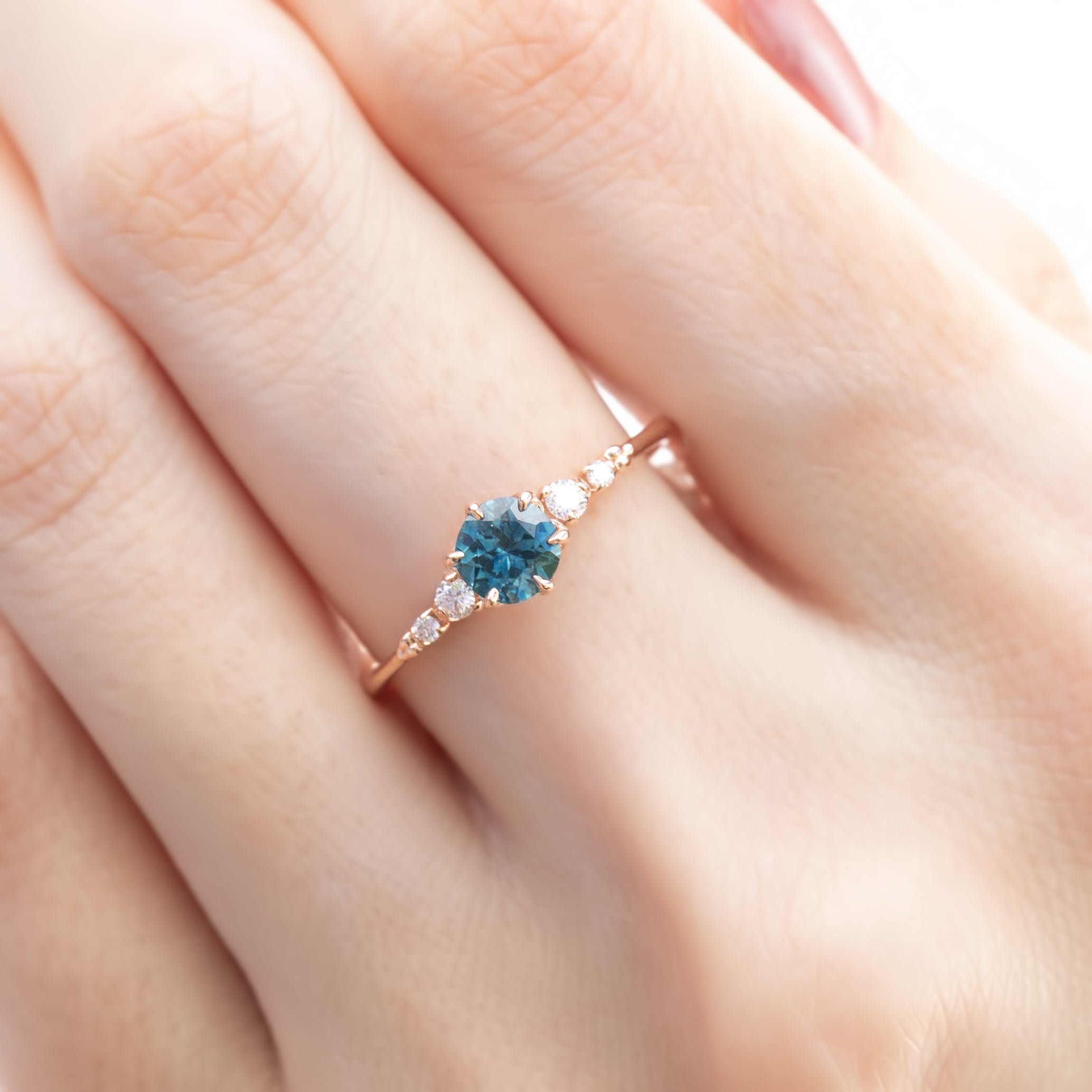 Estel Fleur Six Prongs Ring 4.75mm 0.60ct Teal Blue Round Montana Sapphire 14K Rose Gold