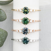 Estel Fleur Six Prongs Ring 4.8mm 0.50ct Parti Gray Green Queensland Sapphire 14K Rose Gold
