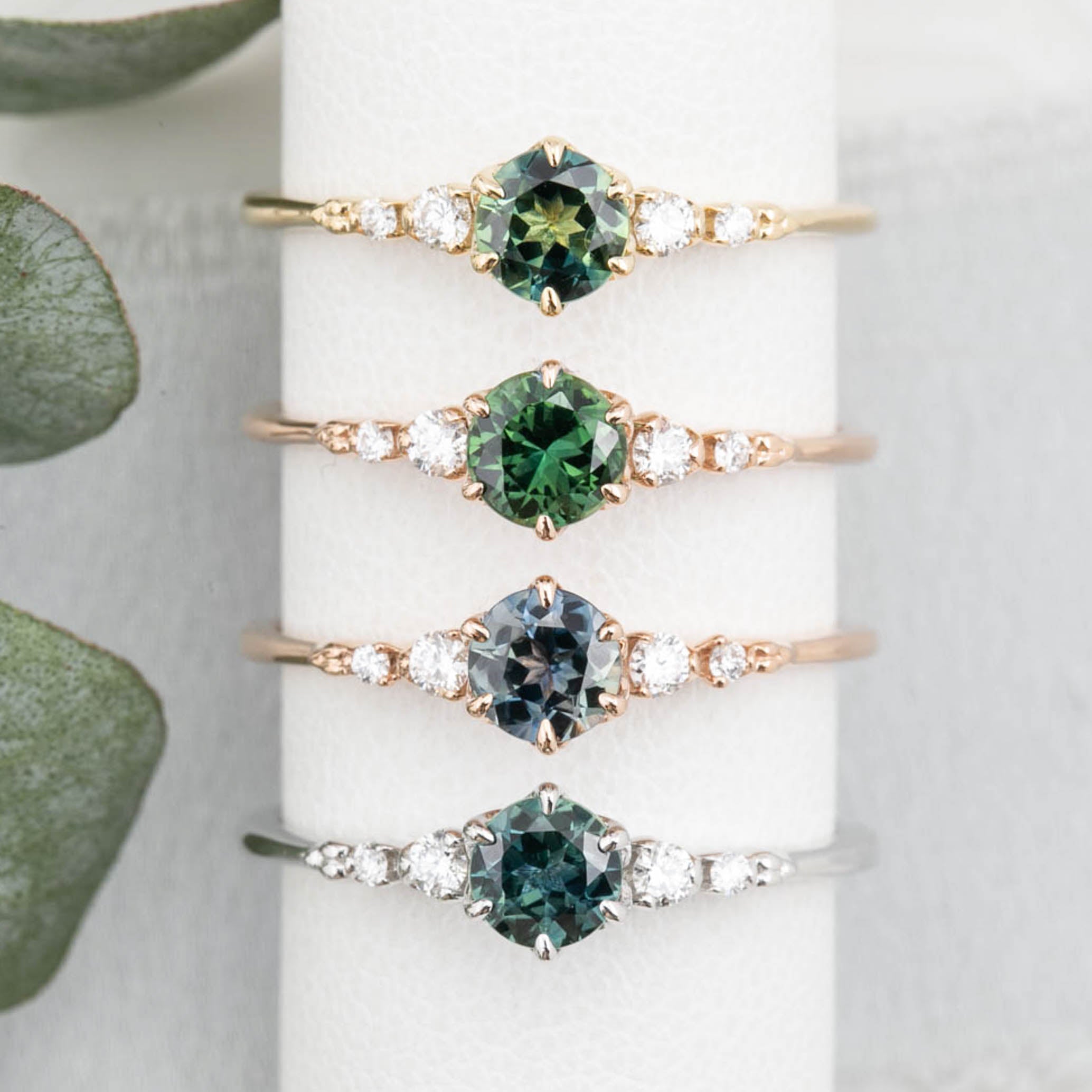 Estel Fleur Six Prongs Ring 4.8mm 0.50ct Parti Gray Green Queensland Sapphire 14K Rose Gold