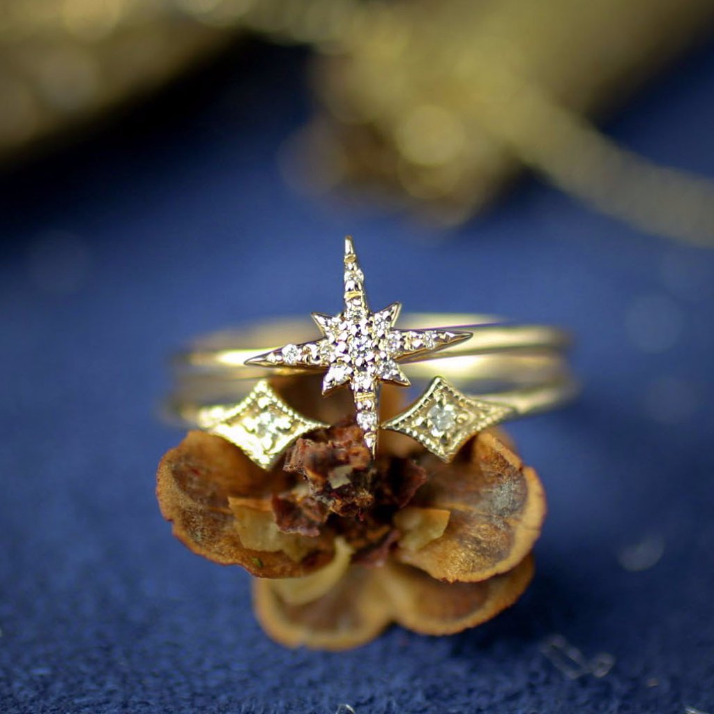 Yellow Gold Moon and Star Ring - Dianna Rae Jewelry