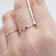 Moon & Star Ring, 0.15ct Teal Blue Montana Sapphire